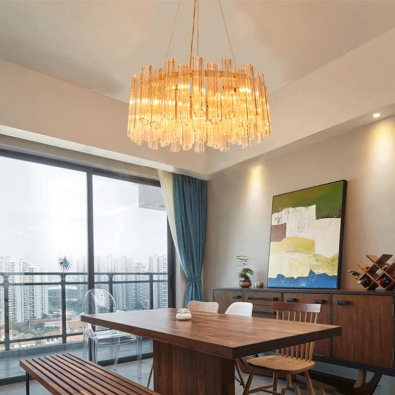 Circular Chandelier Light Modern Ridged Clear Crystal 8 Heads Gold Hanging Light Fixture Clearhalo 'Ceiling Lights' 'Chandeliers' 'Glass shade' 'Glass' 'Modern Chandeliers' 'Modern' Lighting' 256328