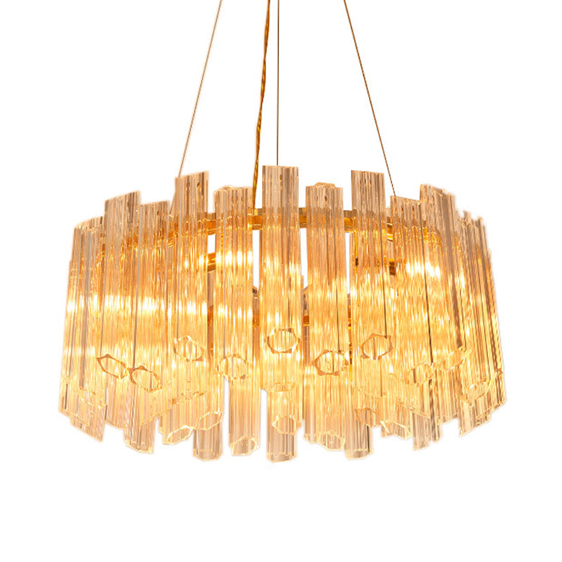 Circular Chandelier Light Modern Ridged Clear Crystal 8 Heads Gold Hanging Light Fixture Clearhalo 'Ceiling Lights' 'Chandeliers' 'Glass shade' 'Glass' 'Modern Chandeliers' 'Modern' Lighting' 256329