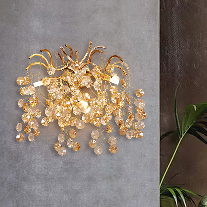 Branch Faceted Crystal Wall Lamp Postmodern 3 Heads Gold Sconce Light Fixture for Living Room Clearhalo 'Wall Lamps & Sconces' 'Wall Lights' Lighting' 256364