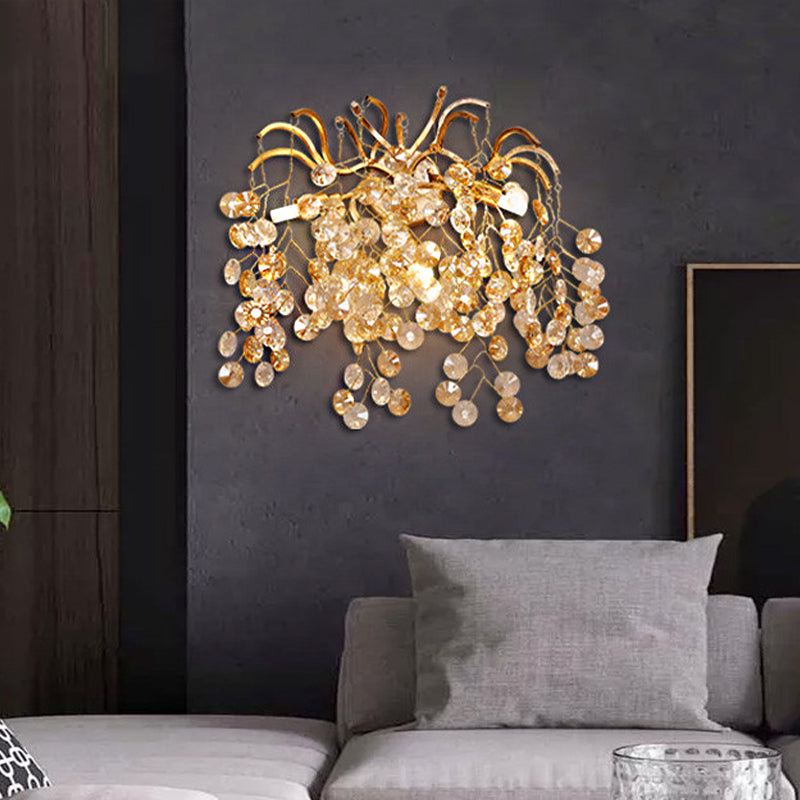 Branch Faceted Crystal Wall Lamp Postmodern 3 Heads Gold Sconce Light Fixture for Living Room Gold Clearhalo 'Wall Lamps & Sconces' 'Wall Lights' Lighting' 256365