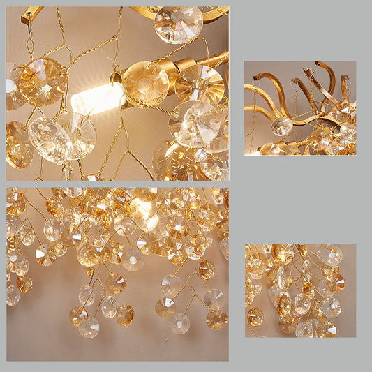 Branch Faceted Crystal Wall Lamp Postmodern 3 Heads Gold Sconce Light Fixture for Living Room Clearhalo 'Wall Lamps & Sconces' 'Wall Lights' Lighting' 256368