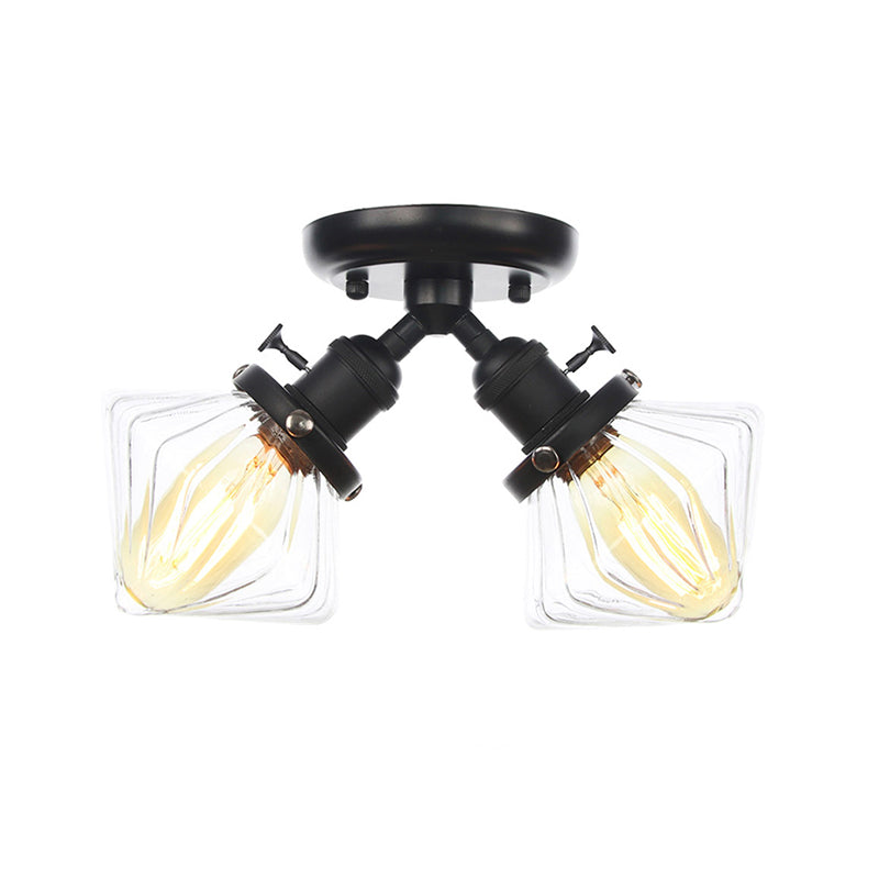 Diamond Amber/Clear Glass Semi Mount Lighting Farmhouse 2 Lights Black/Bronze Semi Flush Light Fixture for Restaurant Clearhalo 'Ceiling Lights' 'Close To Ceiling Lights' 'Close to ceiling' 'Semi-flushmount' Lighting' 256374