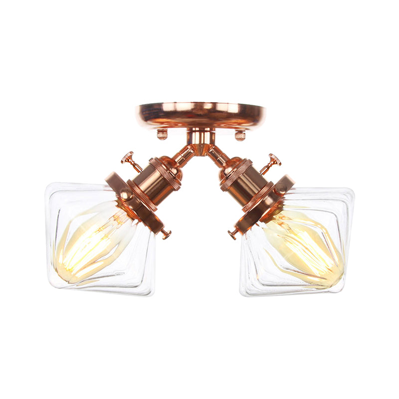 Diamond Amber/Clear Glass Semi Mount Lighting Farmhouse 2 Lights Black/Bronze Semi Flush Light Fixture for Restaurant Clearhalo 'Ceiling Lights' 'Close To Ceiling Lights' 'Close to ceiling' 'Semi-flushmount' Lighting' 256380