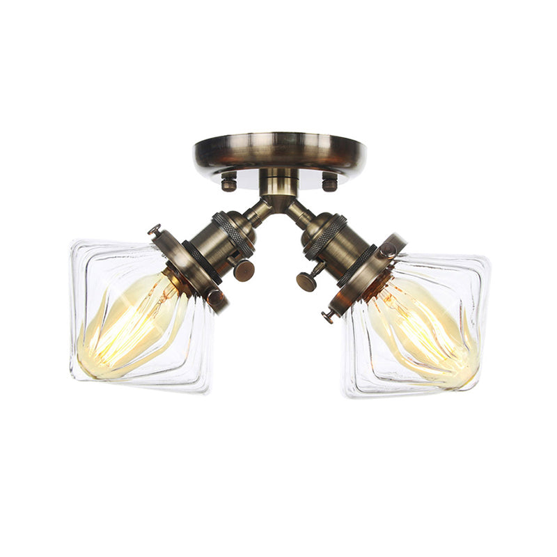 Diamond Amber/Clear Glass Semi Mount Lighting Farmhouse 2 Lights Black/Bronze Semi Flush Light Fixture for Restaurant Clearhalo 'Ceiling Lights' 'Close To Ceiling Lights' 'Close to ceiling' 'Semi-flushmount' Lighting' 256386