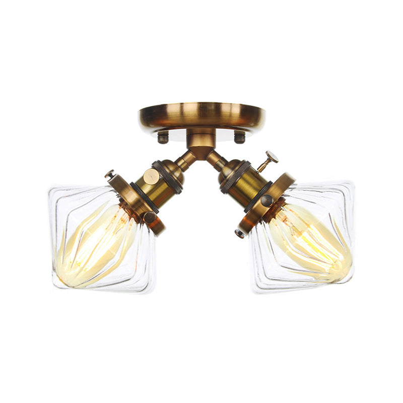 Diamond Amber/Clear Glass Semi Mount Lighting Farmhouse 2 Lights Black/Bronze Semi Flush Light Fixture for Restaurant Clearhalo 'Ceiling Lights' 'Close To Ceiling Lights' 'Close to ceiling' 'Semi-flushmount' Lighting' 256392