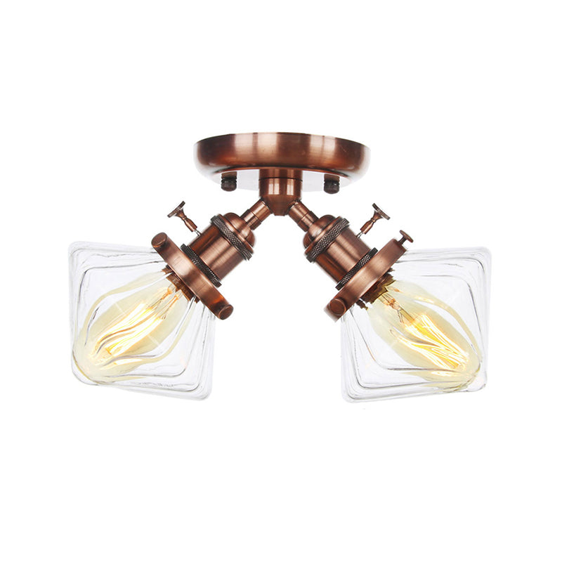 Diamond Amber/Clear Glass Semi Mount Lighting Farmhouse 2 Lights Black/Bronze Semi Flush Light Fixture for Restaurant Clearhalo 'Ceiling Lights' 'Close To Ceiling Lights' 'Close to ceiling' 'Semi-flushmount' Lighting' 256398