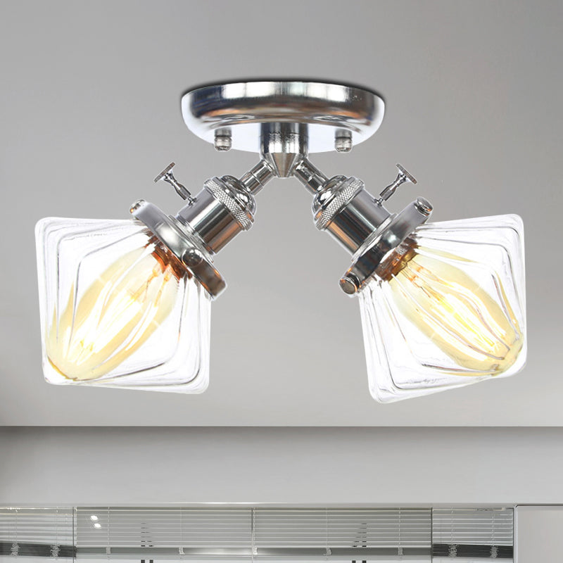 Diamond Amber/Clear Glass Semi Mount Lighting Farmhouse 2 Lights Black/Bronze Semi Flush Light Fixture for Restaurant Chrome Clear Clearhalo 'Ceiling Lights' 'Close To Ceiling Lights' 'Close to ceiling' 'Semi-flushmount' Lighting' 256402