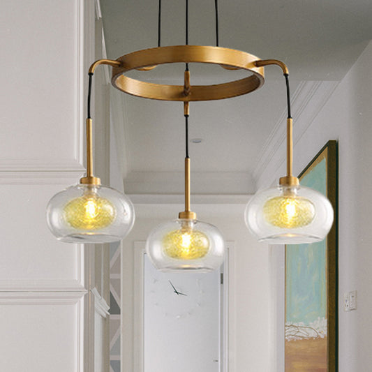 White/Gold Wagon Wheel Chandelier Farmhouse Clear Glass 3/6/8 Heads Pendant Ceiling Light Clearhalo 'Ceiling Lights' 'Chandeliers' 'Glass shade' 'Glass' 'Pendant Lights' Lighting' 256414