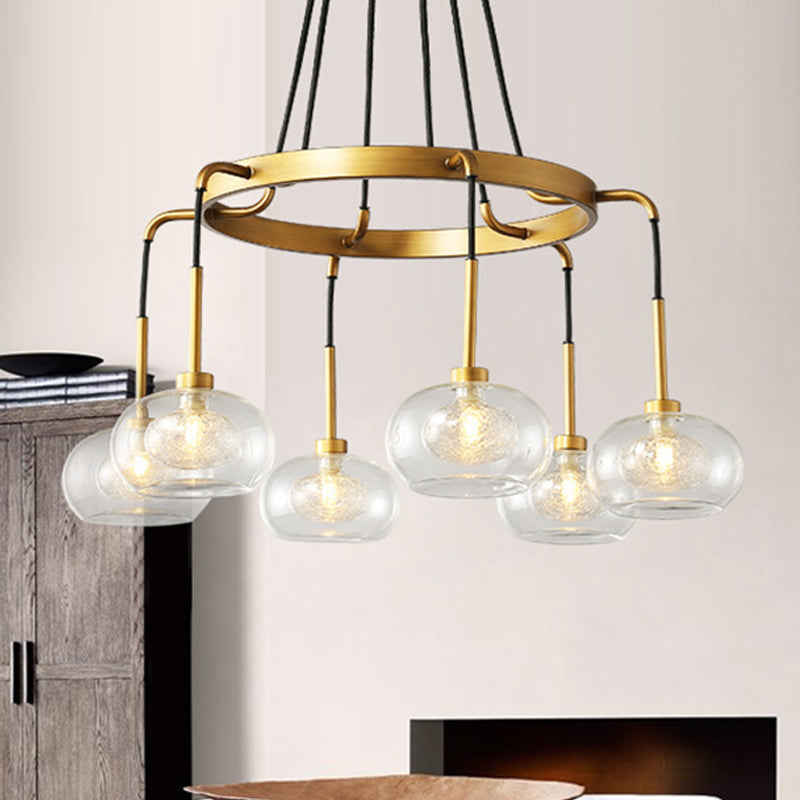 White/Gold Wagon Wheel Chandelier Farmhouse Clear Glass 3/6/8 Heads Pendant Ceiling Light 6 White Clearhalo 'Ceiling Lights' 'Chandeliers' 'Glass shade' 'Glass' 'Pendant Lights' Lighting' 256421