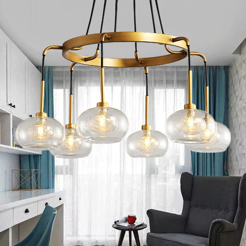 White/Gold Wagon Wheel Chandelier Farmhouse Clear Glass 3/6/8 Heads Pendant Ceiling Light Clearhalo 'Ceiling Lights' 'Chandeliers' 'Glass shade' 'Glass' 'Pendant Lights' Lighting' 256422