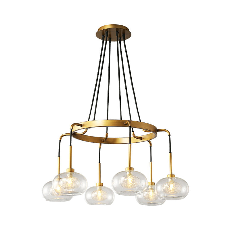 White/Gold Wagon Wheel Chandelier Farmhouse Clear Glass 3/6/8 Heads Pendant Ceiling Light Clearhalo 'Ceiling Lights' 'Chandeliers' 'Glass shade' 'Glass' 'Pendant Lights' Lighting' 256423