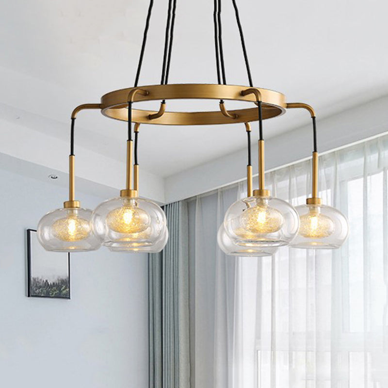 White/Gold Wagon Wheel Chandelier Farmhouse Clear Glass 3/6/8 Heads Pendant Ceiling Light Clearhalo 'Ceiling Lights' 'Chandeliers' 'Glass shade' 'Glass' 'Pendant Lights' Lighting' 256425