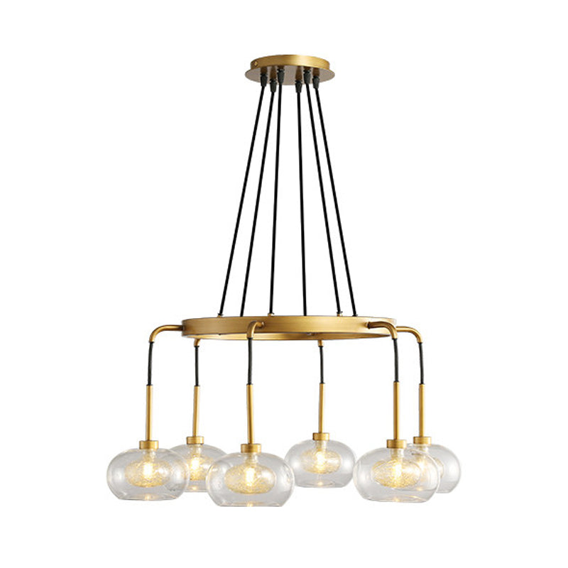 White/Gold Wagon Wheel Chandelier Farmhouse Clear Glass 3/6/8 Heads Pendant Ceiling Light Clearhalo 'Ceiling Lights' 'Chandeliers' 'Glass shade' 'Glass' 'Pendant Lights' Lighting' 256426