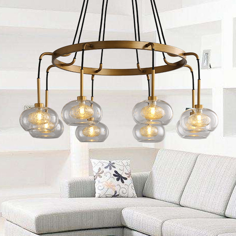 White/Gold Wagon Wheel Chandelier Farmhouse Clear Glass 3/6/8 Heads Pendant Ceiling Light 8 Gold Clearhalo 'Ceiling Lights' 'Chandeliers' 'Glass shade' 'Glass' 'Pendant Lights' Lighting' 256427