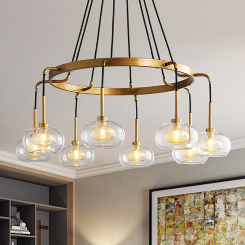 White/Gold Wagon Wheel Chandelier Farmhouse Clear Glass 3/6/8 Heads Pendant Ceiling Light Clearhalo 'Ceiling Lights' 'Chandeliers' 'Glass shade' 'Glass' 'Pendant Lights' Lighting' 256428
