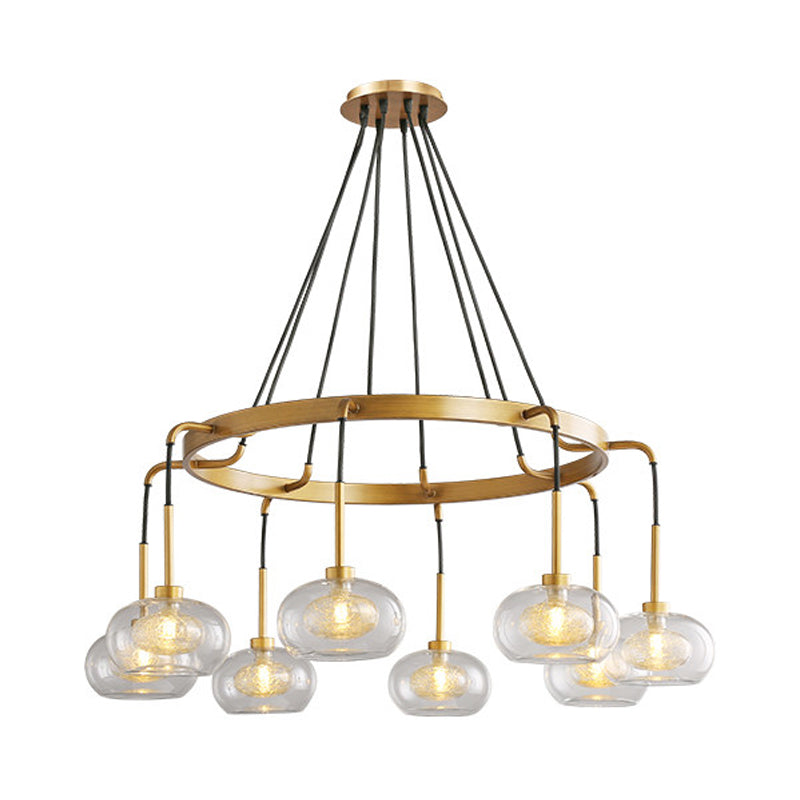 White/Gold Wagon Wheel Chandelier Farmhouse Clear Glass 3/6/8 Heads Pendant Ceiling Light Clearhalo 'Ceiling Lights' 'Chandeliers' 'Glass shade' 'Glass' 'Pendant Lights' Lighting' 256429