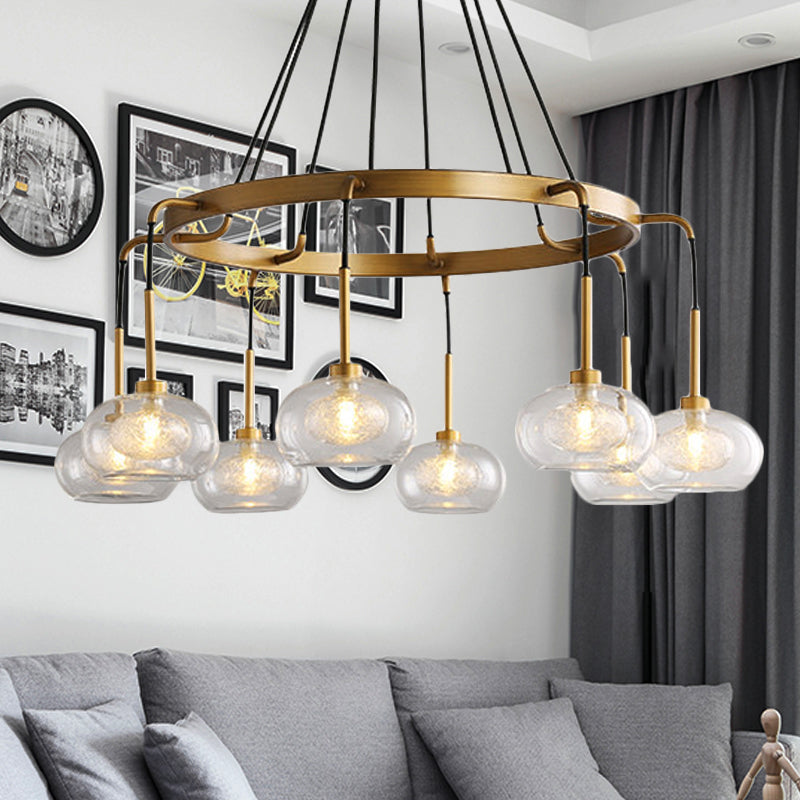 White/Gold Wagon Wheel Chandelier Farmhouse Clear Glass 3/6/8 Heads Pendant Ceiling Light Clearhalo 'Ceiling Lights' 'Chandeliers' 'Glass shade' 'Glass' 'Pendant Lights' Lighting' 256431