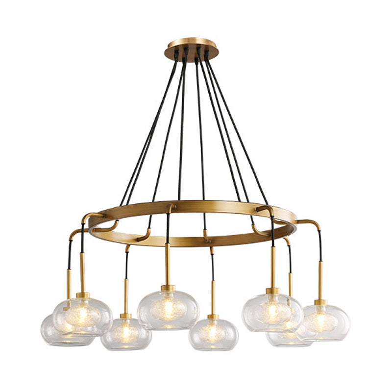 White/Gold Wagon Wheel Chandelier Farmhouse Clear Glass 3/6/8 Heads Pendant Ceiling Light Clearhalo 'Ceiling Lights' 'Chandeliers' 'Glass shade' 'Glass' 'Pendant Lights' Lighting' 256432