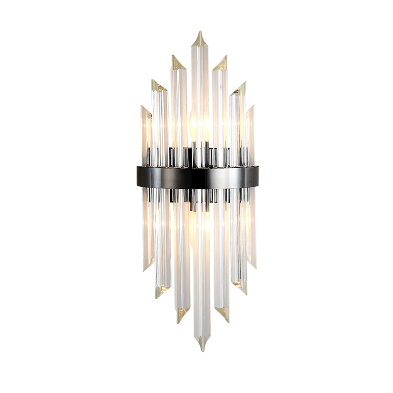 Postmodern Half-Cylinder Sconce Light Fixture Three Side Crystal Rod 2 Heads Living Room Wall Mount Light Clearhalo 'Modern wall lights' 'Modern' 'Wall Lamps & Sconces' 'Wall Lights' Lighting' 256454