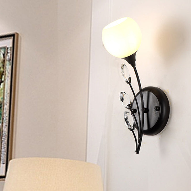 Bubble Shade White Glass Sconce Light Fixture Rustic 1/2 Lights Dining Room Wall Mounted Lamp in Black 1.0 White Clearhalo 'Wall Lamps & Sconces' 'Wall Lights' Lighting' 256461