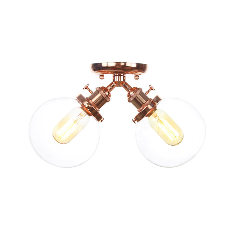 Global Restaurant Semi Flush Light Metal and Amber/Clear Glass 2 Heads Farmhouse Style Ceiling Lamp in Black/Bronze Clearhalo 'Ceiling Lights' 'Close To Ceiling Lights' 'Close to ceiling' 'Semi-flushmount' Lighting' 256479