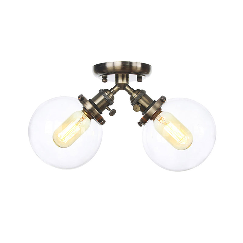 Global Restaurant Semi Flush Light Metal and Amber/Clear Glass 2 Heads Farmhouse Style Ceiling Lamp in Black/Bronze Clearhalo 'Ceiling Lights' 'Close To Ceiling Lights' 'Close to ceiling' 'Semi-flushmount' Lighting' 256485