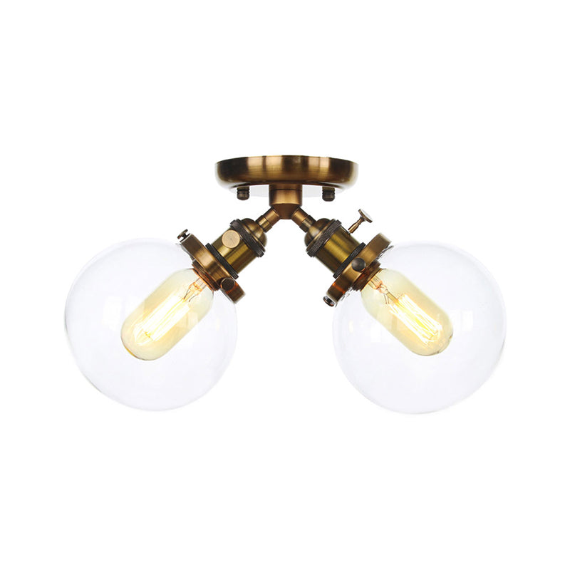 Global Restaurant Semi Flush Light Metal and Amber/Clear Glass 2 Heads Farmhouse Style Ceiling Lamp in Black/Bronze Clearhalo 'Ceiling Lights' 'Close To Ceiling Lights' 'Close to ceiling' 'Semi-flushmount' Lighting' 256491