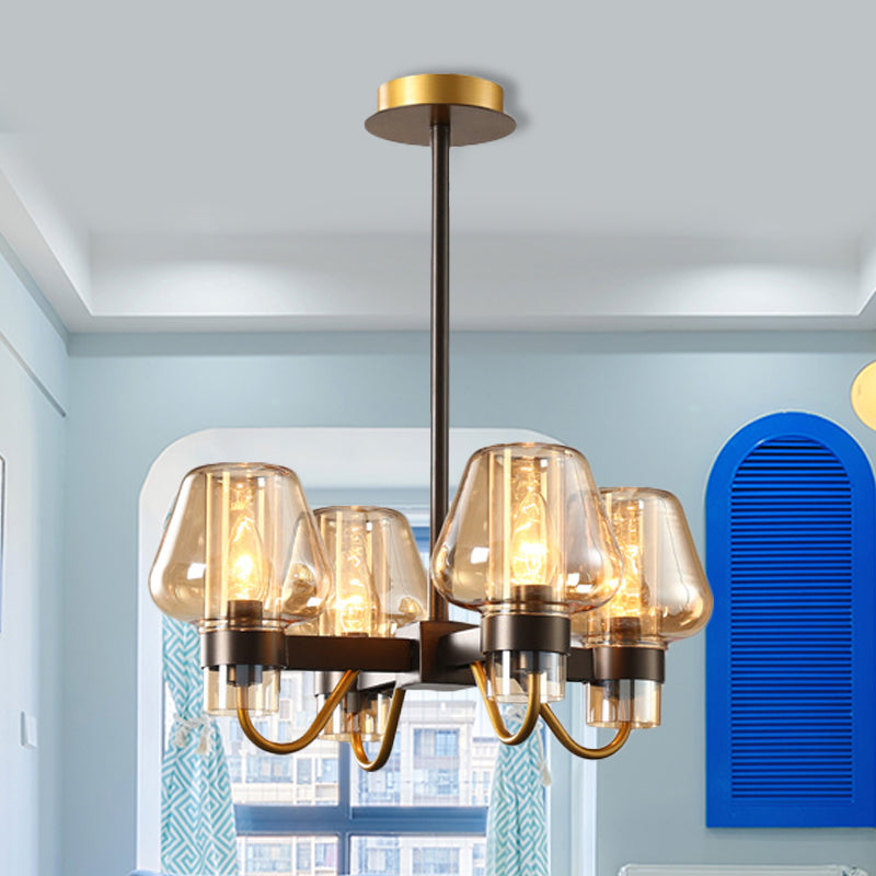 Colonial Style Wine Cup Ceiling Chandelier 4 Lights Clear/Blue/Amber Glass Hanging Pendant Light Clearhalo 'Ceiling Lights' 'Chandeliers' 'Glass shade' 'Glass' 'Pendant Lights' Lighting' 256511