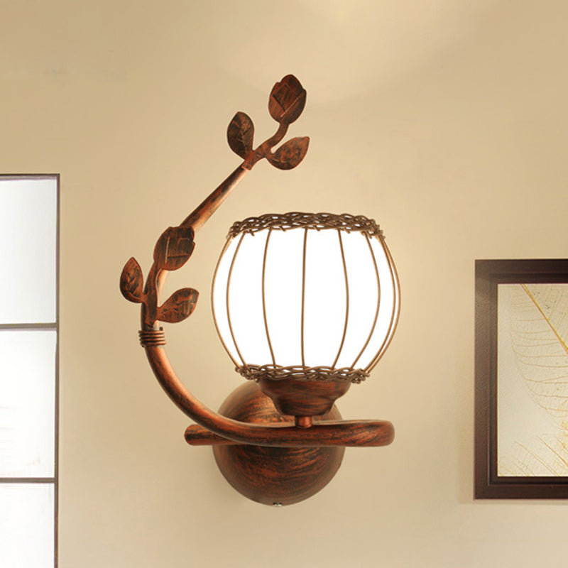 1 Light Bedroom Wall Mounted Lamp Rustic Dark Wood Sconce Light with Globe Milky Glass Shade, Right/Left Dark Wood Left Clearhalo 'Wall Lamps & Sconces' 'Wall Lights' Lighting' 256535
