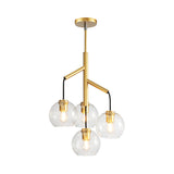 4 Heads Spherical Chandelier Colonial Hand Blown Clear Glass Ceiling Pendant in Gold Clearhalo 'Ceiling Lights' 'Chandeliers' 'Glass shade' 'Glass' 'Pendant Lights' Lighting' 256549