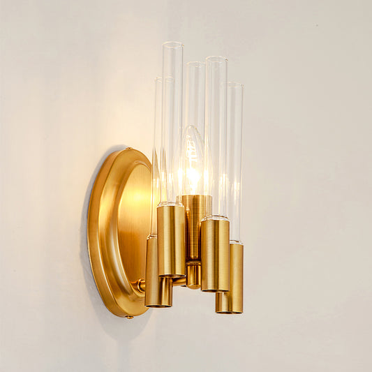 Gold Tube Wall Mount Light Nordic 1 Head Clear Glass Sconce Light Fixture for Living Room Gold Clearhalo 'Modern wall lights' 'Modern' 'Wall Lamps & Sconces' 'Wall Lights' Lighting' 256555