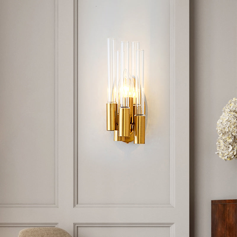 Gold Tube Wall Mount Light Nordic 1 Head Clear Glass Sconce Light Fixture for Living Room Clearhalo 'Modern wall lights' 'Modern' 'Wall Lamps & Sconces' 'Wall Lights' Lighting' 256556