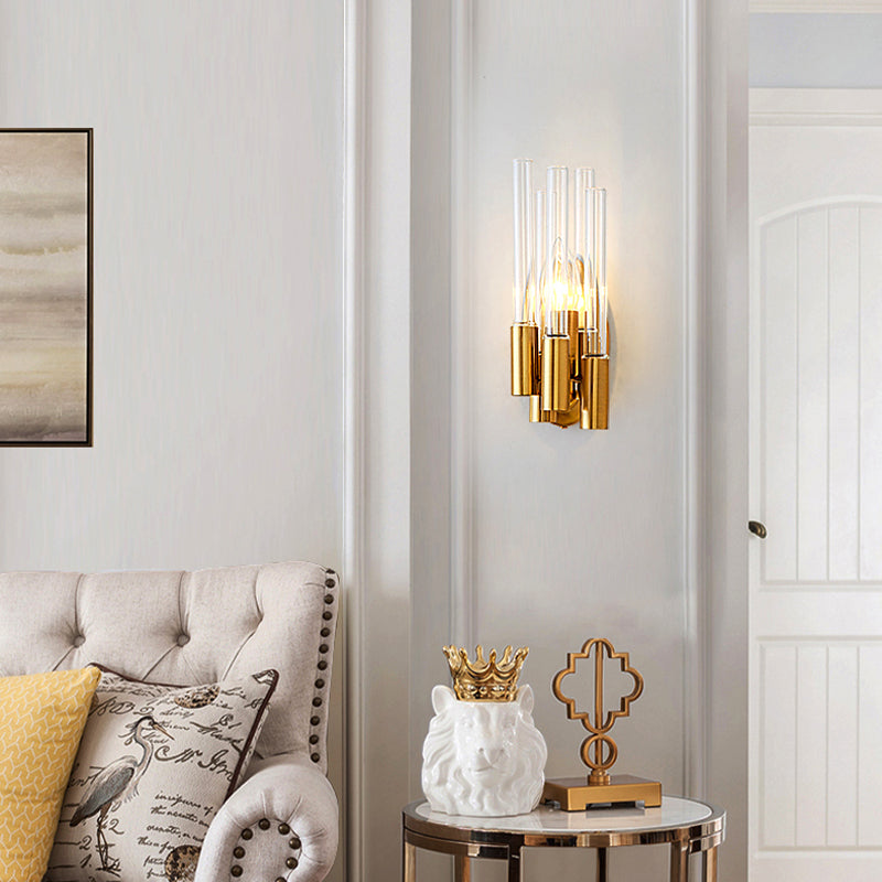 Gold Tube Wall Mount Light Nordic 1 Head Clear Glass Sconce Light Fixture for Living Room Clearhalo 'Modern wall lights' 'Modern' 'Wall Lamps & Sconces' 'Wall Lights' Lighting' 256557