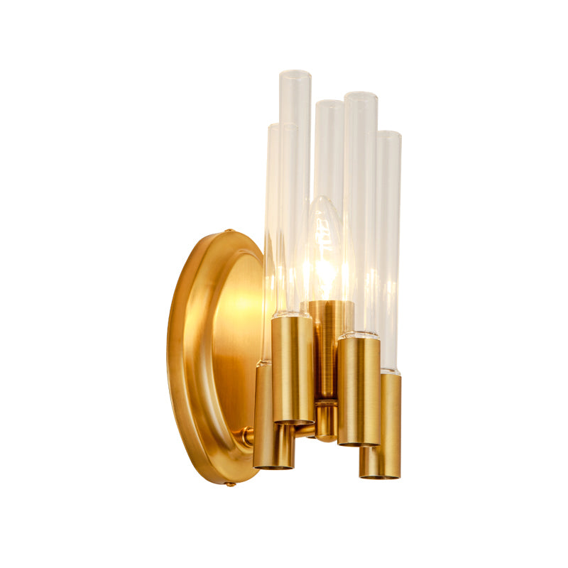 Gold Tube Wall Mount Light Nordic 1 Head Clear Glass Sconce Light Fixture for Living Room Clearhalo 'Modern wall lights' 'Modern' 'Wall Lamps & Sconces' 'Wall Lights' Lighting' 256558