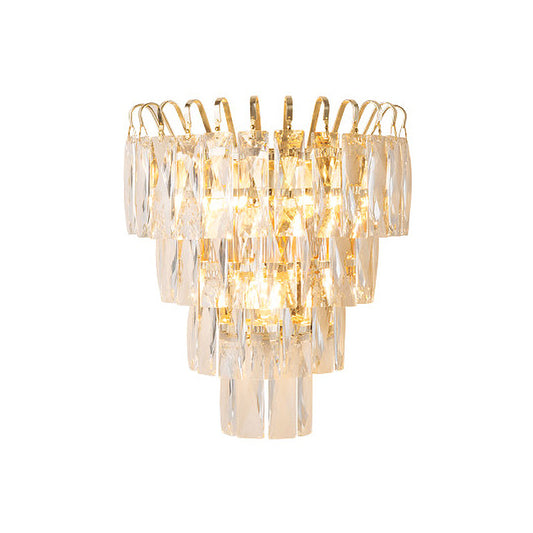 4 Tiers Wall Light Fixture Modern Rectangle-Cut Crystal 3 Heads Gold Sconce Light for Living Room Clearhalo 'Modern wall lights' 'Modern' 'Wall Lamps & Sconces' 'Wall Lights' Lighting' 256564