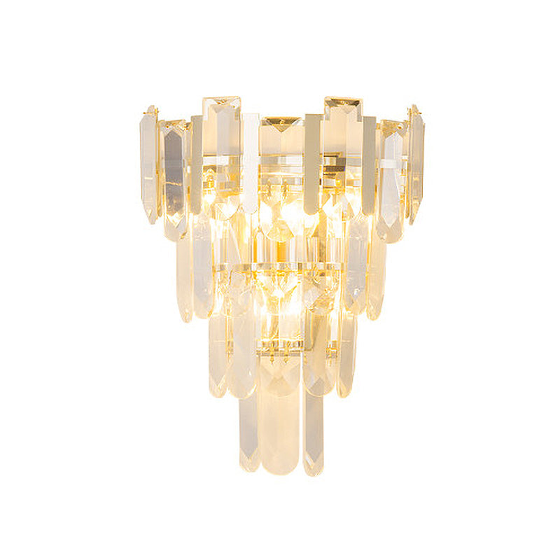 Gold 4 Layers Wall Mounted Light Modern 3 Heads Crystal Block Sconce Light Fixture Clearhalo 'Modern wall lights' 'Modern' 'Wall Lamps & Sconces' 'Wall Lights' Lighting' 256570