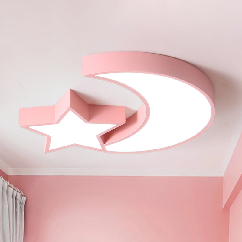 Metal Acrylic LED Flush Mount Light with Star & Moon Kid Bedroom Cute LED Ceiling Lamp Pink Clearhalo 'Ceiling Lights' 'Close To Ceiling Lights' 'Close to ceiling' 'Flush mount' Lighting' 256572