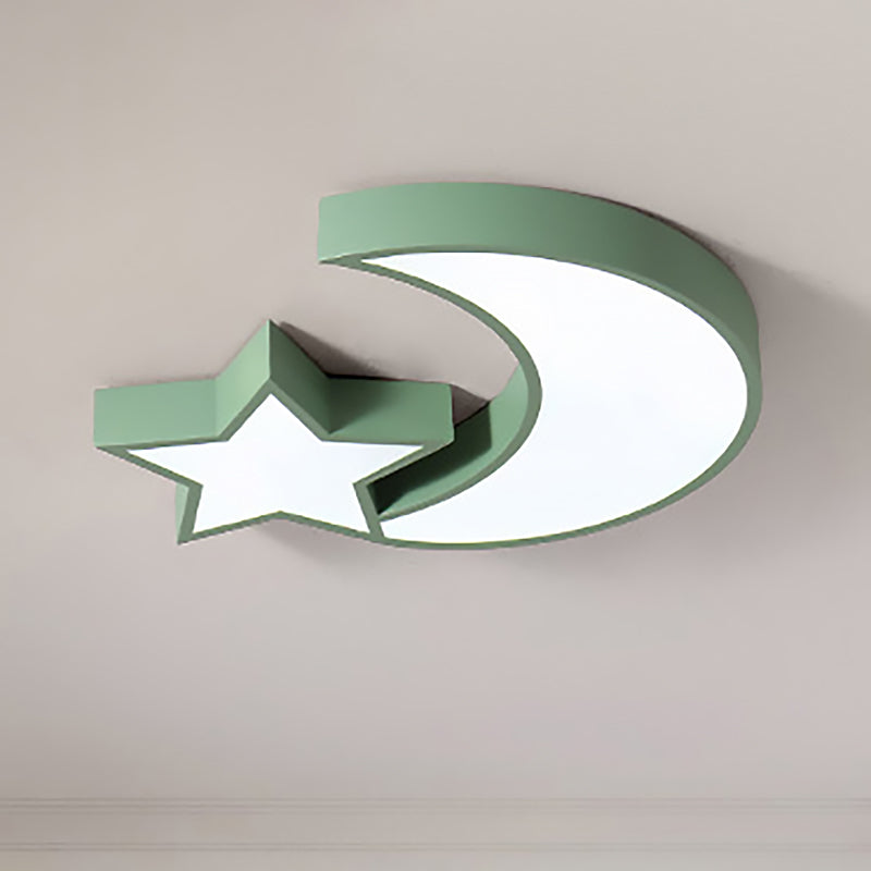 Metal Acrylic LED Flush Mount Light with Star & Moon Kid Bedroom Cute LED Ceiling Lamp Green Clearhalo 'Ceiling Lights' 'Close To Ceiling Lights' 'Close to ceiling' 'Flush mount' Lighting' 256576