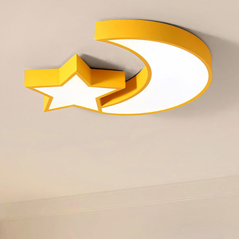 Metal Acrylic LED Flush Mount Light with Star & Moon Kid Bedroom Cute LED Ceiling Lamp Yellow Clearhalo 'Ceiling Lights' 'Close To Ceiling Lights' 'Close to ceiling' 'Flush mount' Lighting' 256580