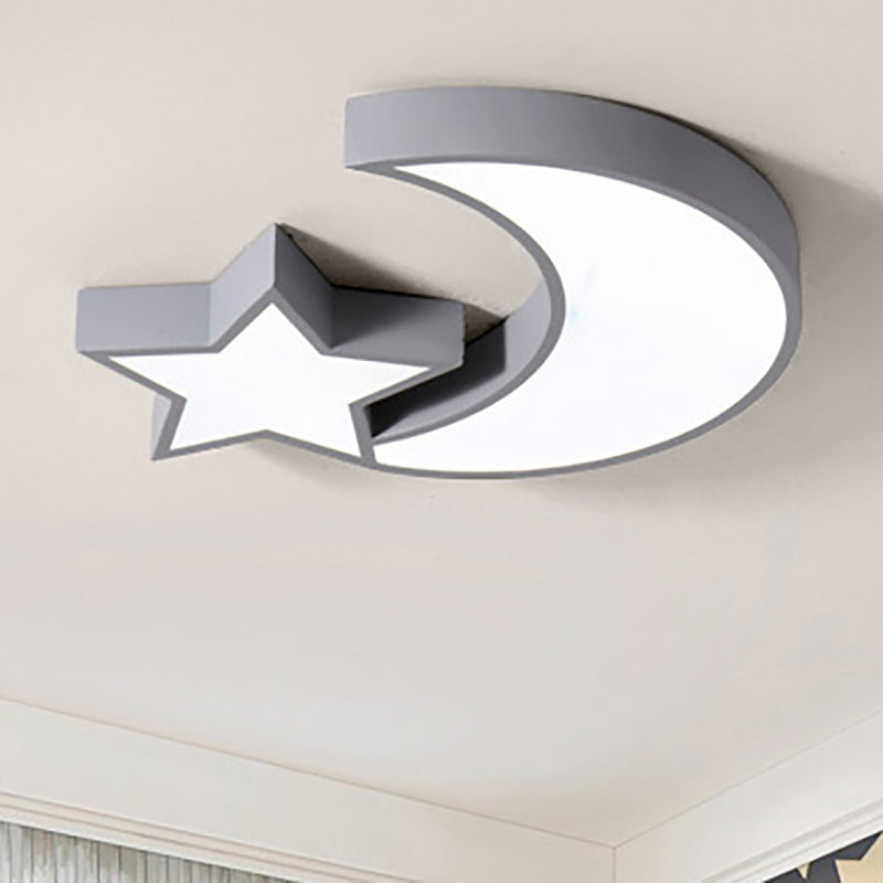 Metal Acrylic LED Flush Mount Light with Star & Moon Kid Bedroom Cute LED Ceiling Lamp Grey Clearhalo 'Ceiling Lights' 'Close To Ceiling Lights' 'Close to ceiling' 'Flush mount' Lighting' 256583