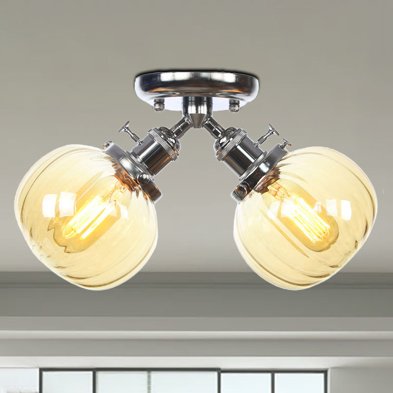 Amber/Clear Glass Ball Semi Flush Pendant Light Industrial Style 2 Heads Black/Bronze Ceiling Mounted Lamp for Restaurant Chrome Amber Clearhalo 'Ceiling Lights' 'Close To Ceiling Lights' 'Close to ceiling' 'Glass shade' 'Glass' 'Semi-flushmount' Lighting' 256616