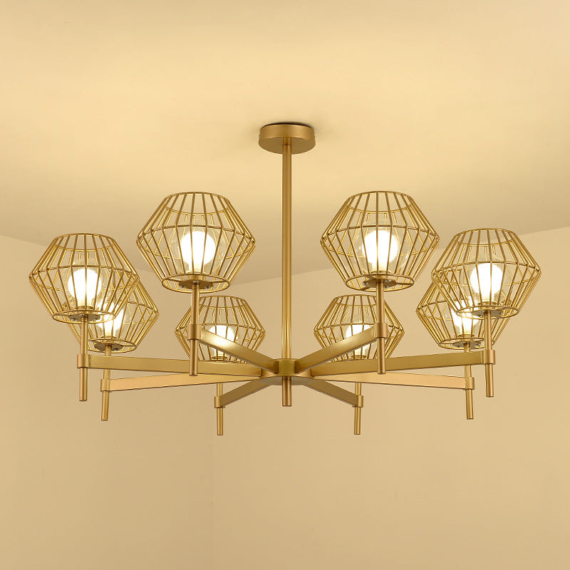 31.5"/39" Wide Gold Cage Chandelier Pendant Traditional Iron 6/8-Head Ceiling Light Fixture Clearhalo 'Ceiling Lights' 'Chandeliers' Lighting' options 256622