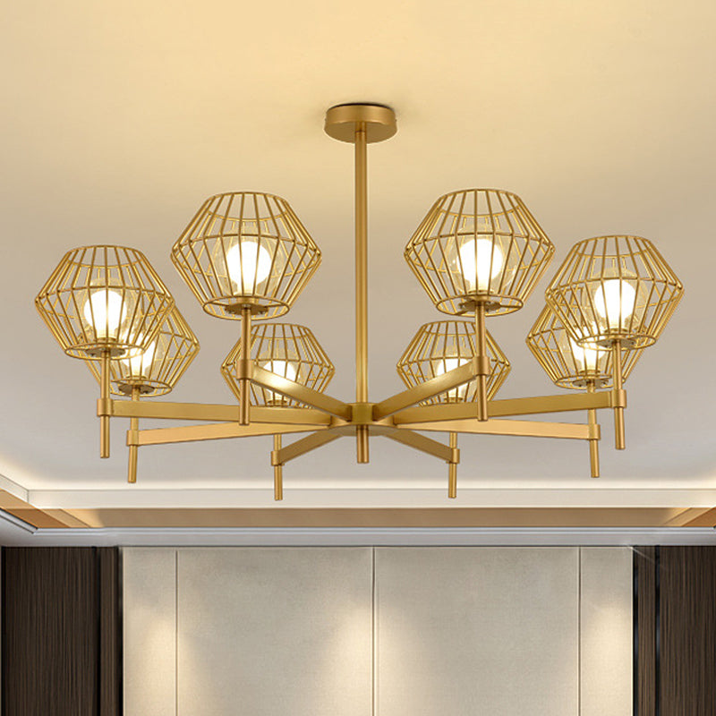 31.5"/39" Wide Gold Cage Chandelier Pendant Traditional Iron 6/8-Head Ceiling Light Fixture Clearhalo 'Ceiling Lights' 'Chandeliers' Lighting' options 256624