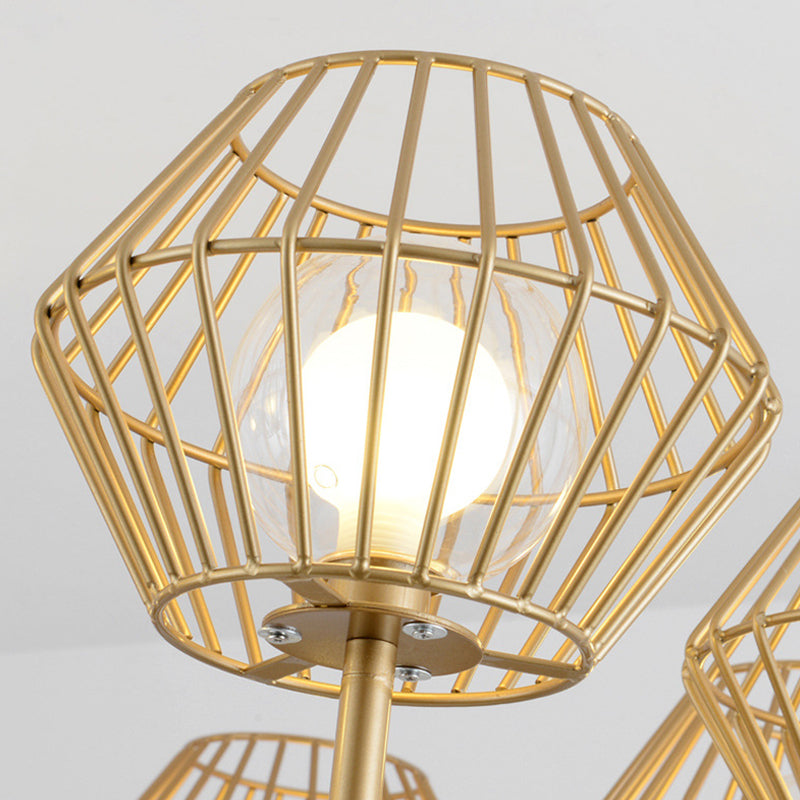 31.5"/39" Wide Gold Cage Chandelier Pendant Traditional Iron 6/8-Head Ceiling Light Fixture Clearhalo 'Ceiling Lights' 'Chandeliers' Lighting' options 256626