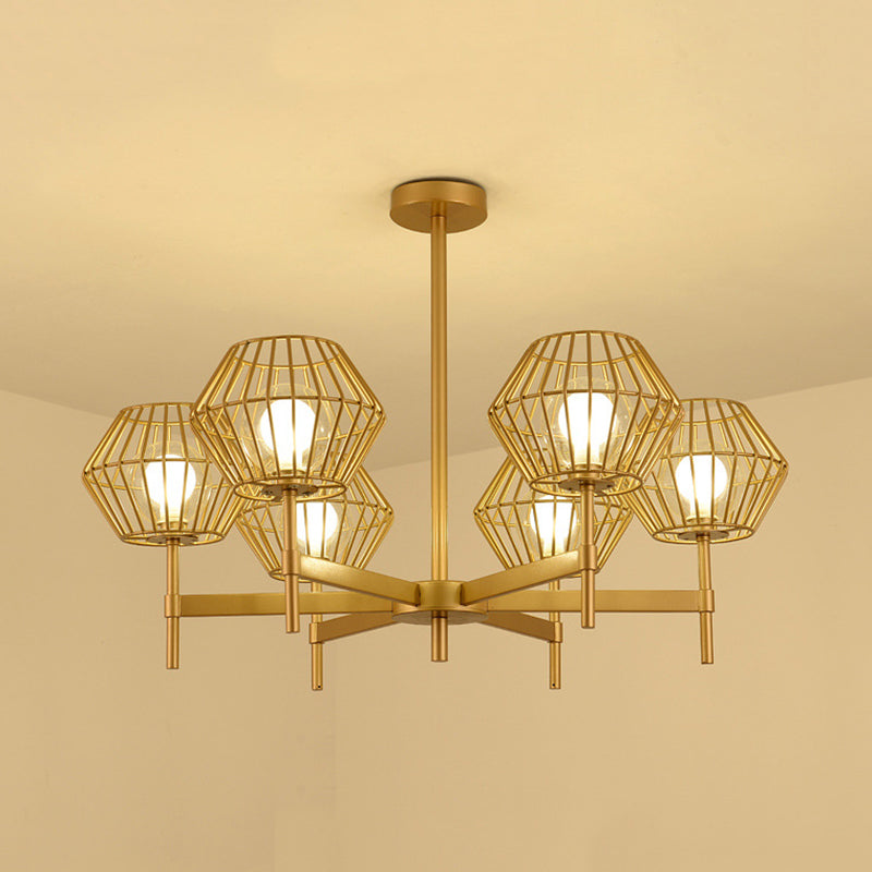 31.5"/39" Wide Gold Cage Chandelier Pendant Traditional Iron 6/8-Head Ceiling Light Fixture Clearhalo 'Ceiling Lights' 'Chandeliers' Lighting' options 256627