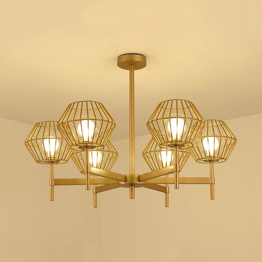 31.5"/39" Wide Gold Cage Chandelier Pendant Traditional Iron 6/8-Head Ceiling Light Fixture Clearhalo 'Ceiling Lights' 'Chandeliers' Lighting' options 256627