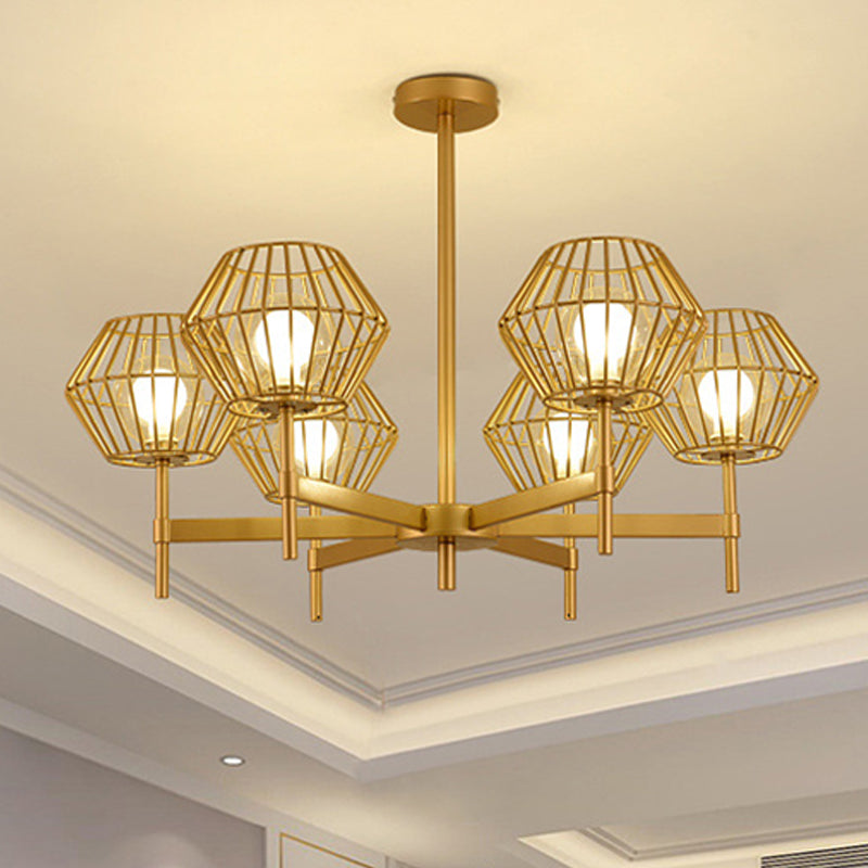 31.5"/39" Wide Gold Cage Chandelier Pendant Traditional Iron 6/8-Head Ceiling Light Fixture Clearhalo 'Ceiling Lights' 'Chandeliers' Lighting' options 256628