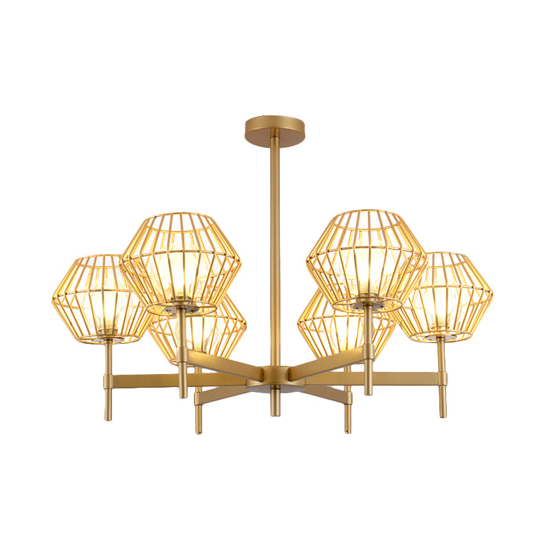 31.5"/39" Wide Gold Cage Chandelier Pendant Traditional Iron 6/8-Head Ceiling Light Fixture Clearhalo 'Ceiling Lights' 'Chandeliers' Lighting' options 256629