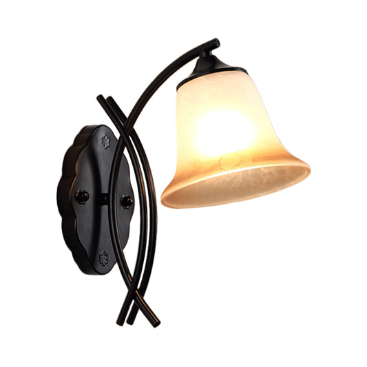 1 Light Milky Glass Wall Lamp Rustic Black Bell Shape Living Room Sconce Light Fixture Clearhalo 'Wall Lamps & Sconces' 'Wall Lights' Lighting' 256632