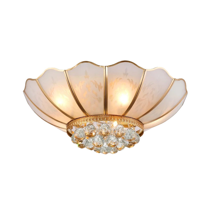 6 Lights Flared Flush Lamp Traditional Gold Beveled Glass Shade Ceiling Light with Crystal Accent Clearhalo 'Ceiling Lights' 'Close To Ceiling Lights' 'Close to ceiling' 'Flush mount' Lighting' 256658